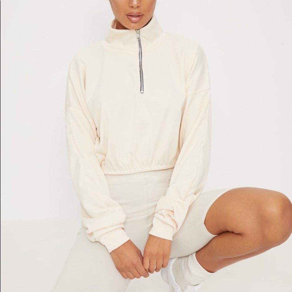 NWT pretty little thing cream ribbed quarter zip